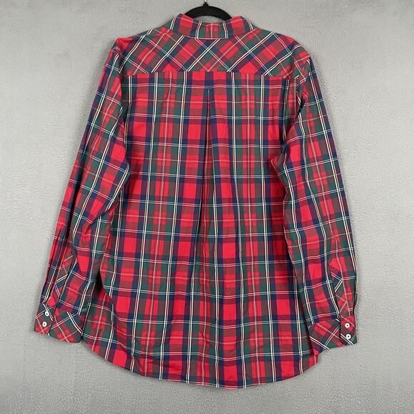 Vineyard Vines Shirt Womens 16 Red Green Plaid Relaxed Fit Button Down Whale - Picture 3 of 12